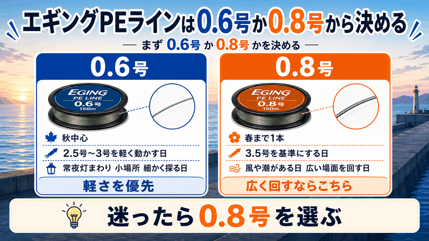 エギングPEラインは0.6号か0.8号から決める