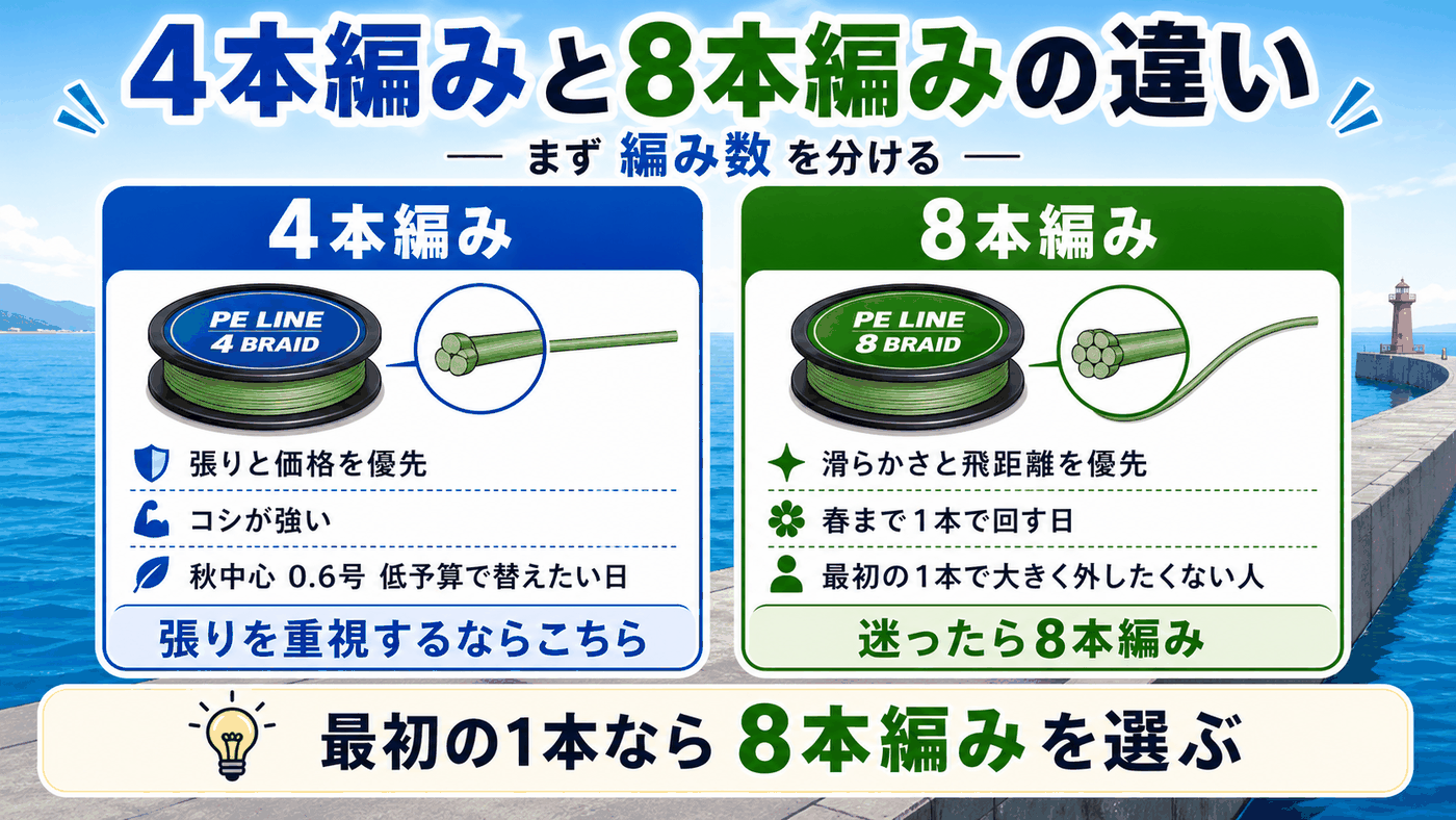 4本編みと8本編みの違い