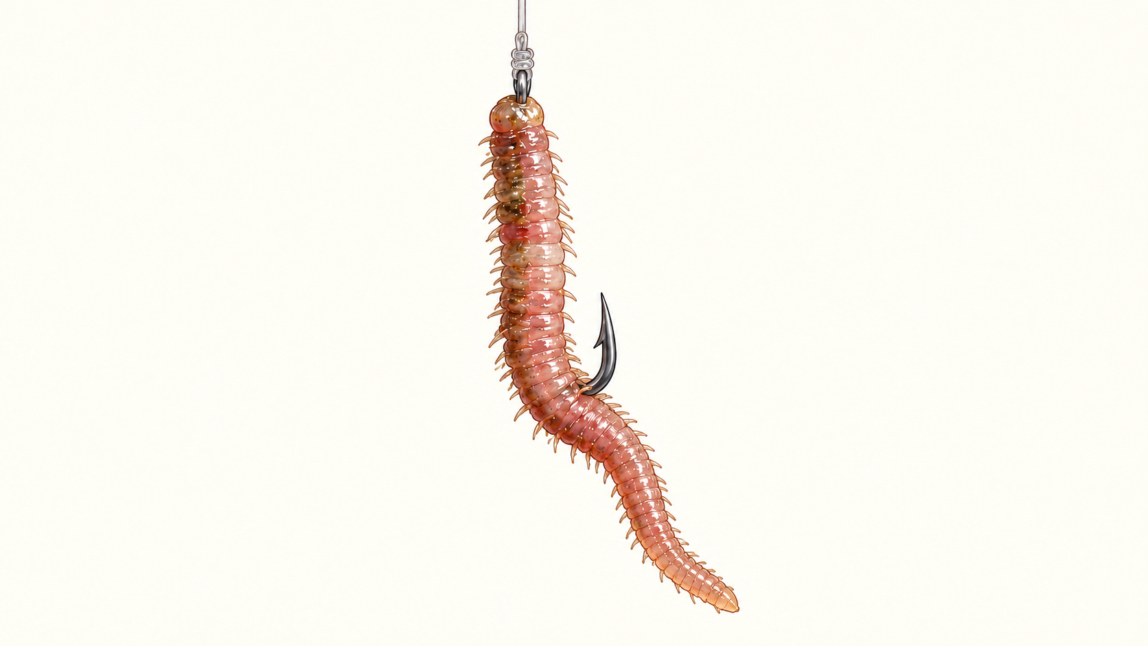 虫エサを針の軸に沿って通し、針から先へ余る部分を示したイラスト