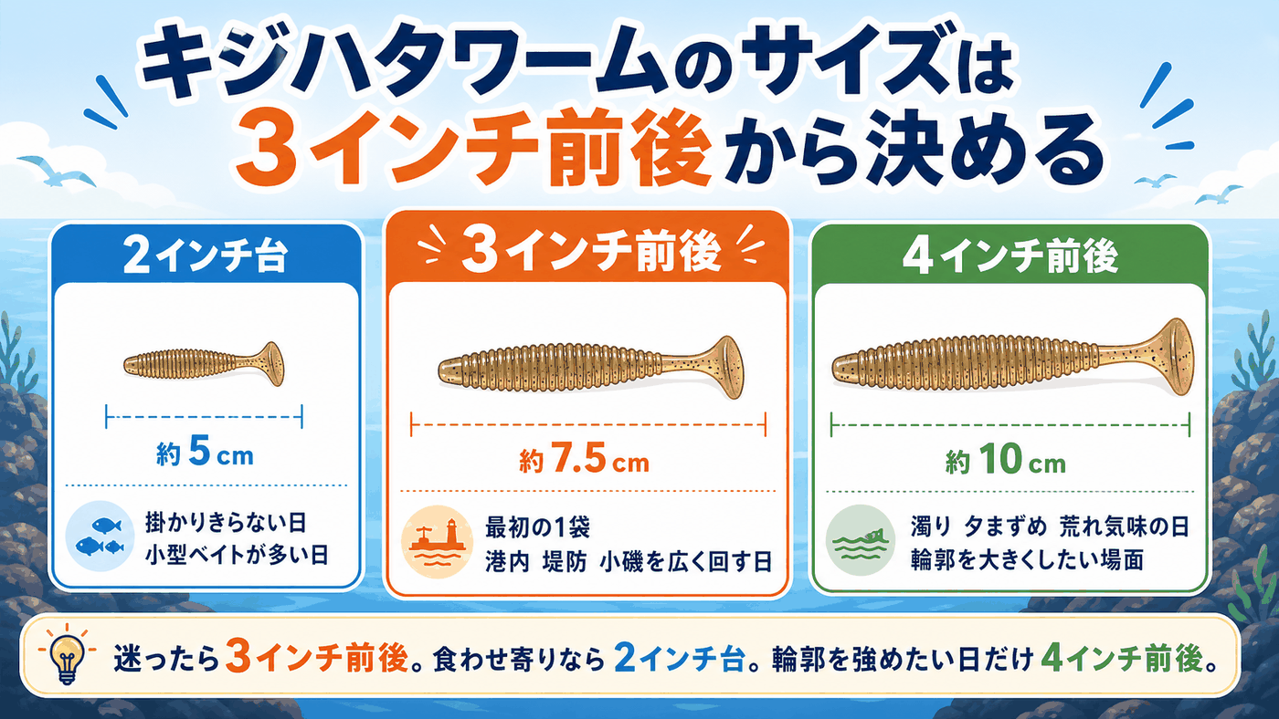キジハタワームのサイズは3インチ前後から決める