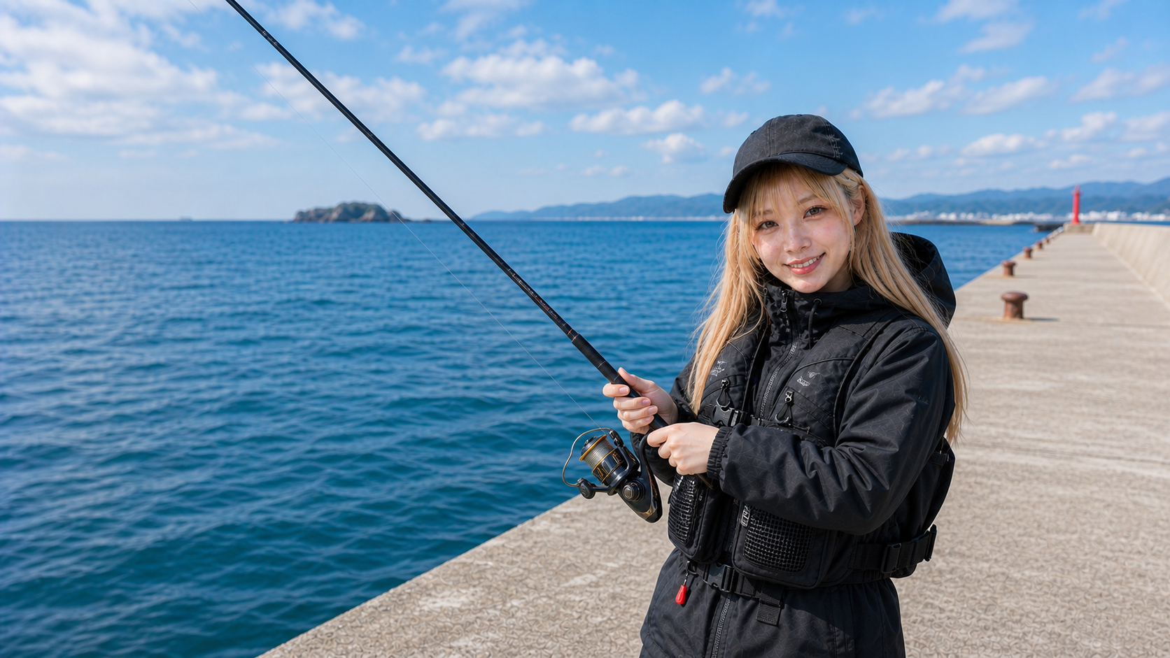 堤防でロッドを持つルアー釣りのイメージ