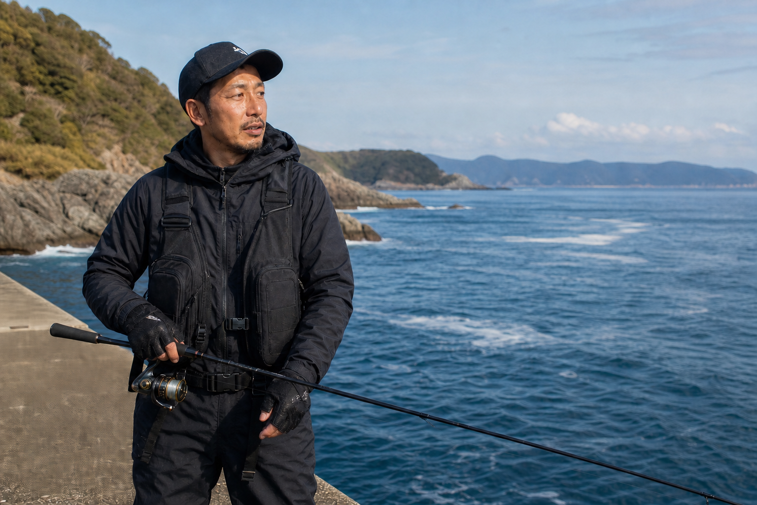 釣り場の足場と潮の流れを確認するエギング
