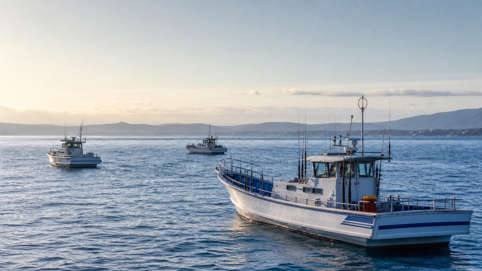 太刀魚を狙う遊漁船が海上に並ぶ様子