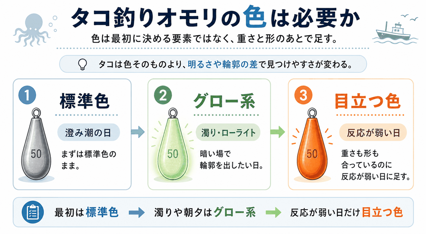 タコ釣りオモリの色は必要か