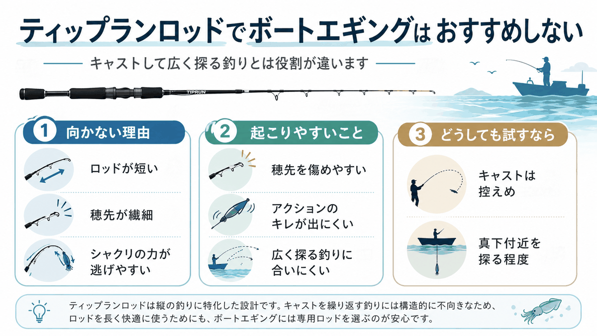 ティップランロッドをボートエギングへ代用する条件